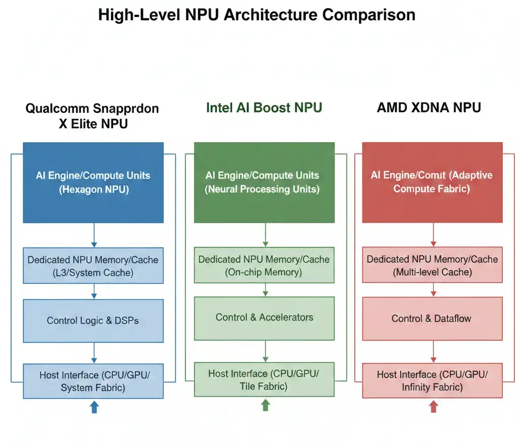 Snapdragon X Elite vs Intel AI Boost vs AMD XDNA: NPU Comparison overview