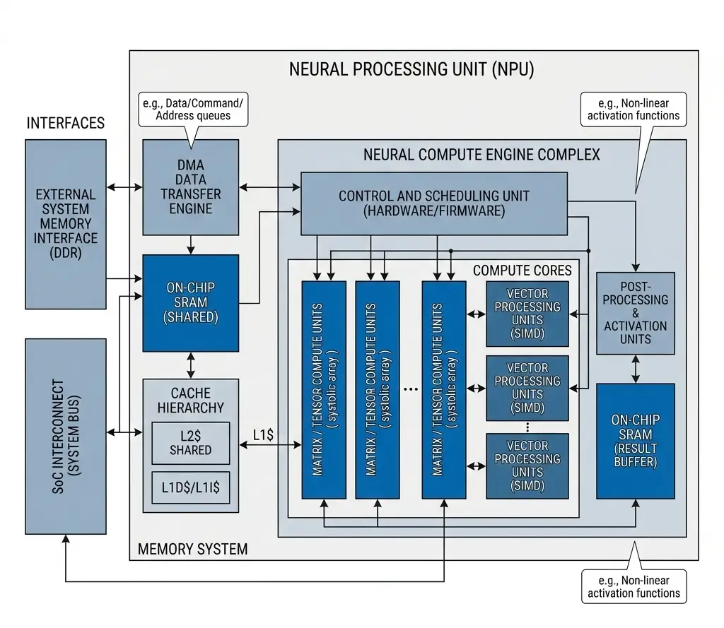 Snapdragon X2 Elite NPU Architecture Overview Conceptual engineering diagram Snapdragon X2 Elite NPU architecture conceptual engineering diagram showing AI compute pipeline and memory hierarchy.