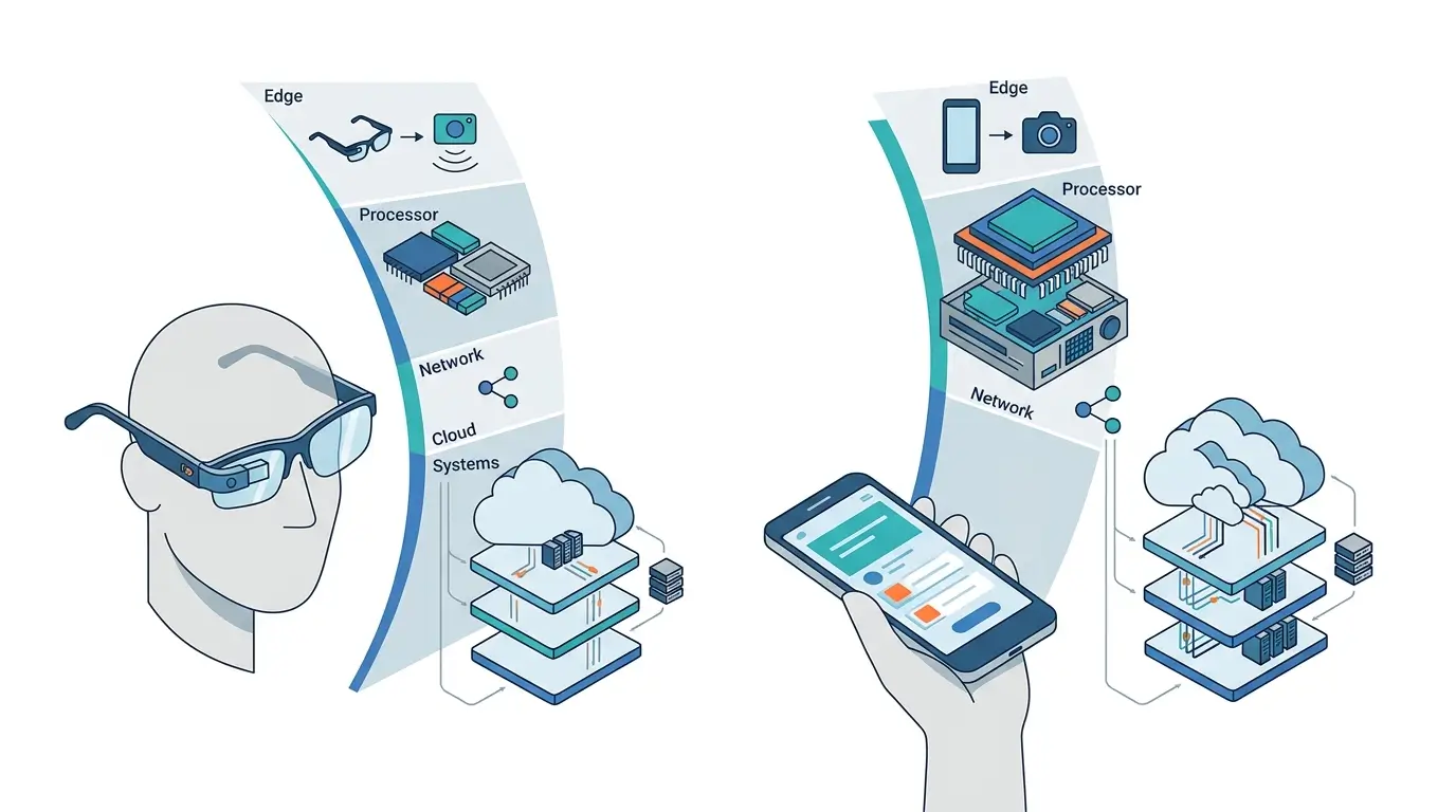 AI Glasses vs Smartphones conceptual system illustration
