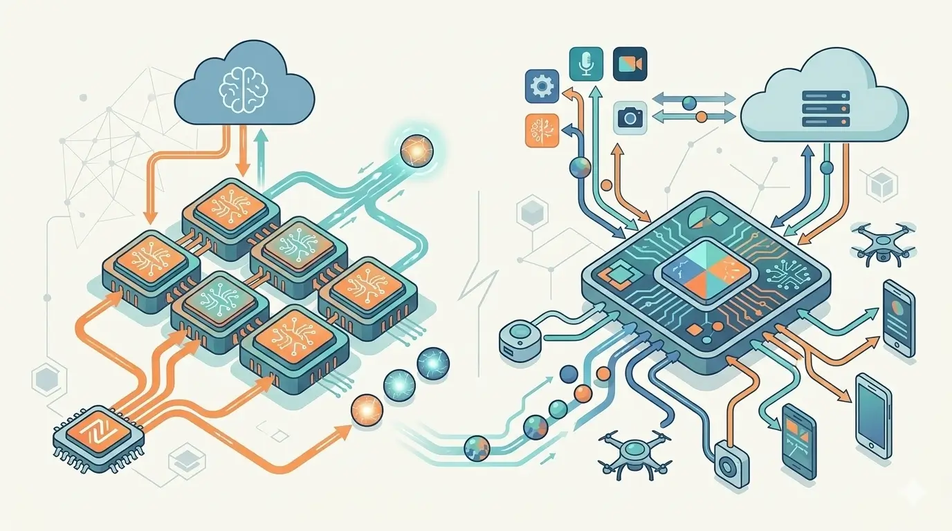 Dedicated Neural Engine vs Shared Accelerator Designs diagram explaining AI system architecture or workflow