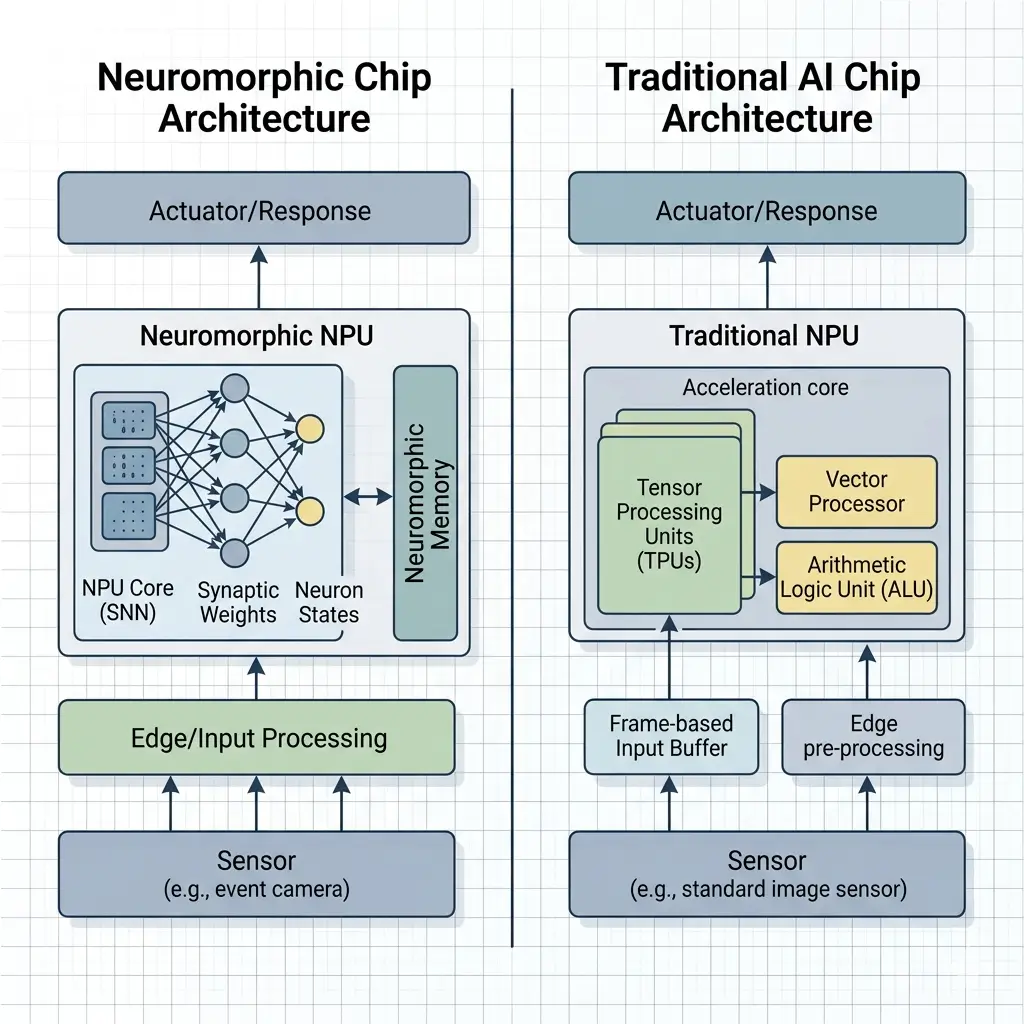 Neuromorphic vs Traditional AI Chips architecture diagram
