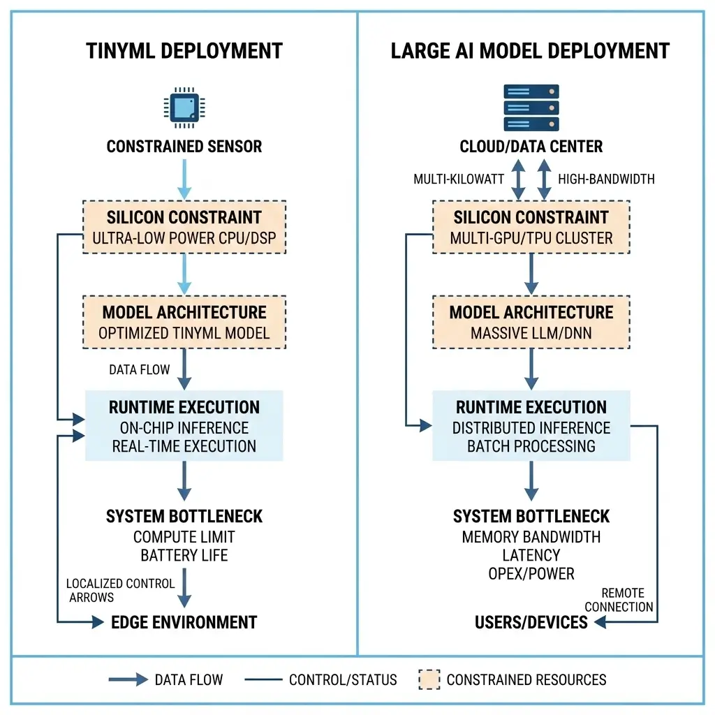 TinyML vs Large AI Models architecture comparison