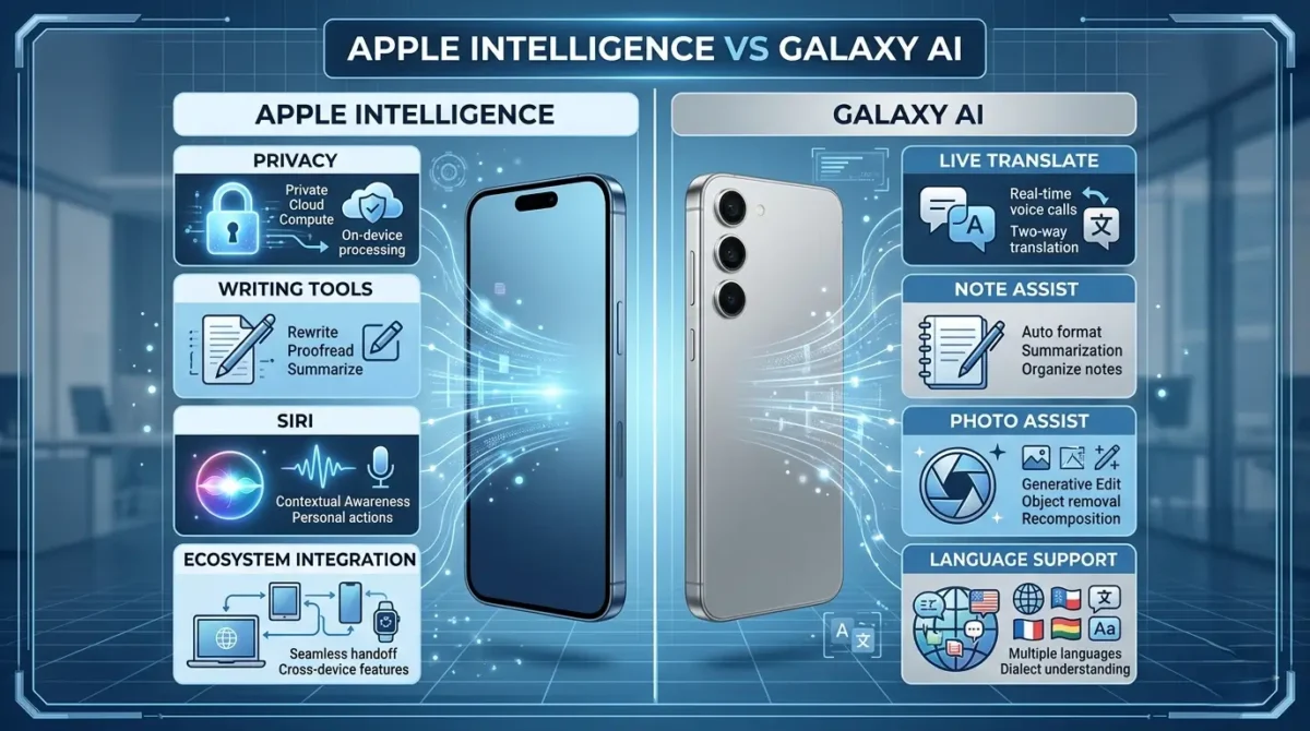 Apple Intelligence vs Galaxy AI feature comparison