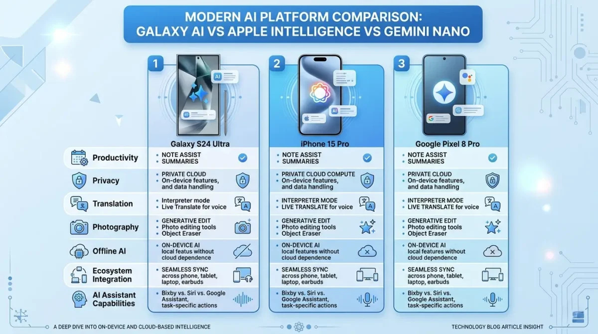 Galaxy AI vs Apple Intelligence vs Gemini Nano comparison