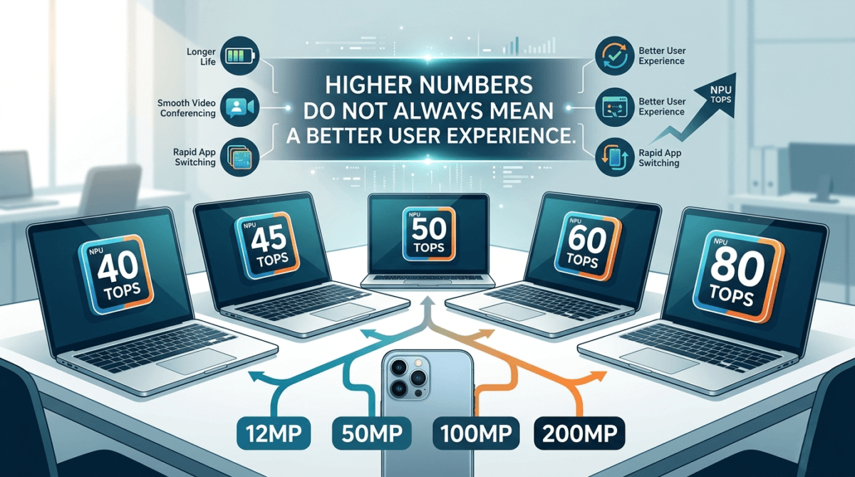 NPU TOPS comparison showing AI PC marketing versus real world performance