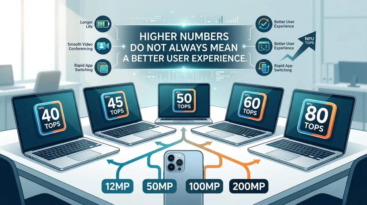 NPU TOPS comparison showing AI PC marketing versus real world performance