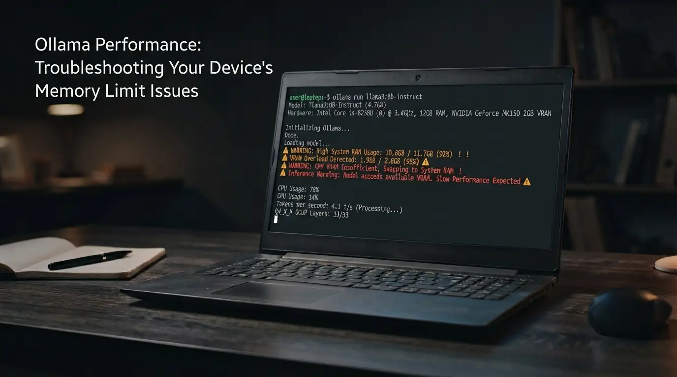 Ollama running slowly on a low-spec laptop due to RAM and VRAM limits